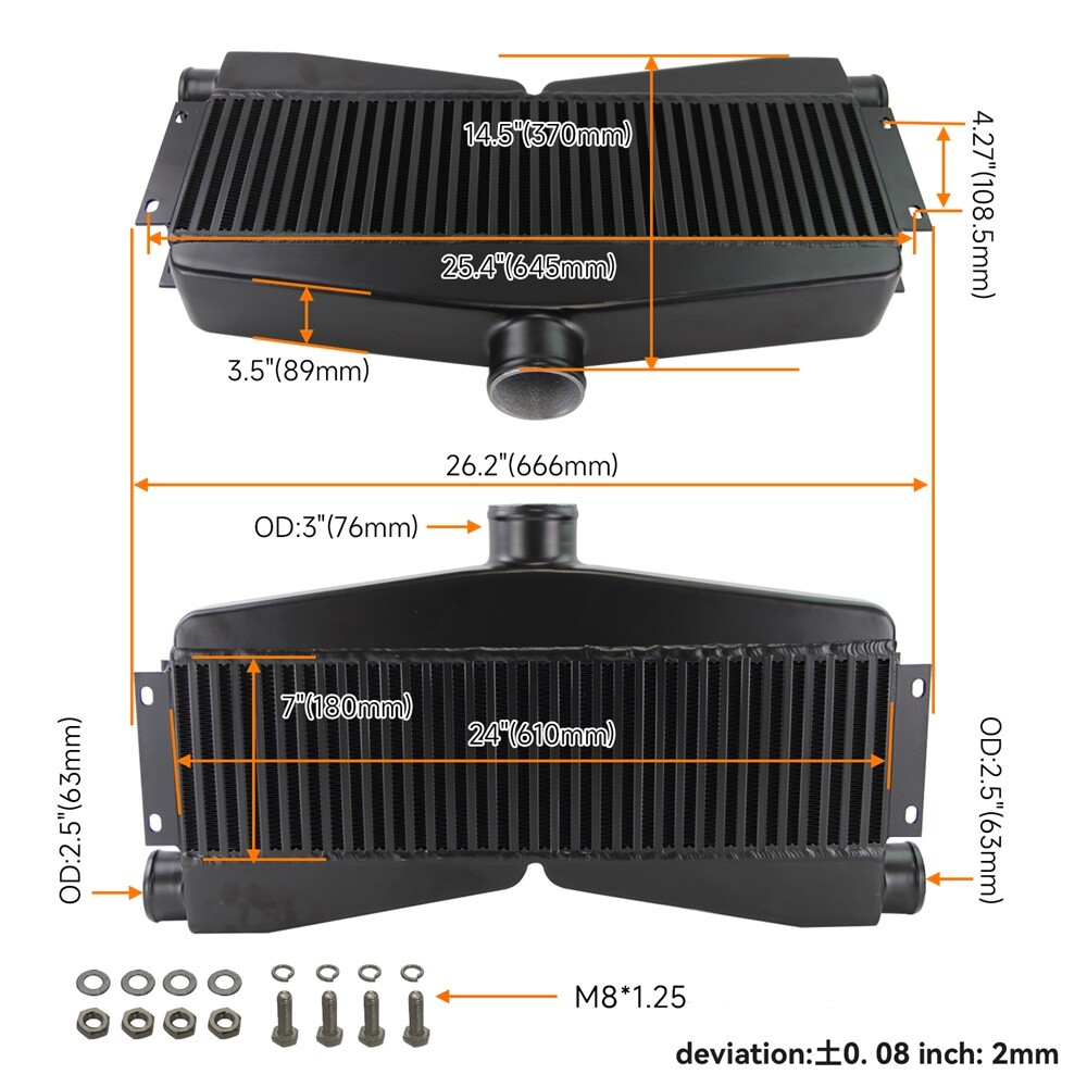 Universal FMIC Bar & Plate Twin Turbo Intercooler Custom (2 In /1 Out) 400-800HP