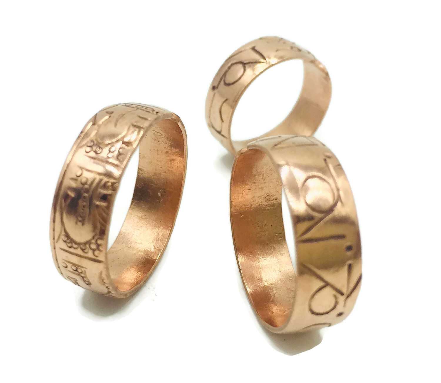 3 Hand Forged Copper Rings Set. 100% Pure Raw Copper Healing Medicine Ring.