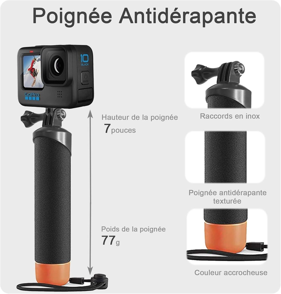 Versatile Waterproof Hand Grip for Action Cameras - Compact & Lightweight Design
