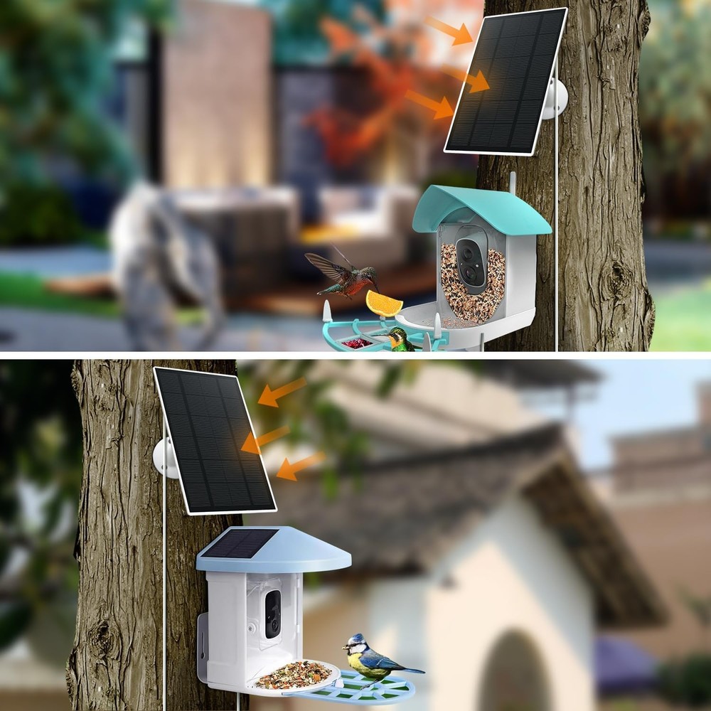 Solar Panel Charger for Bird Feeder Camera, Type-C Plug, 9.8ft Long Cable, Wa...