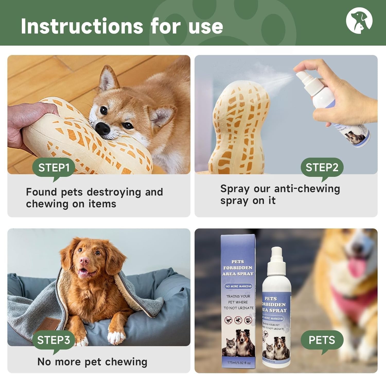 Dog Potty Training Spray, NO-GO Area Spray Prevents Chewing, Licking & Peeing