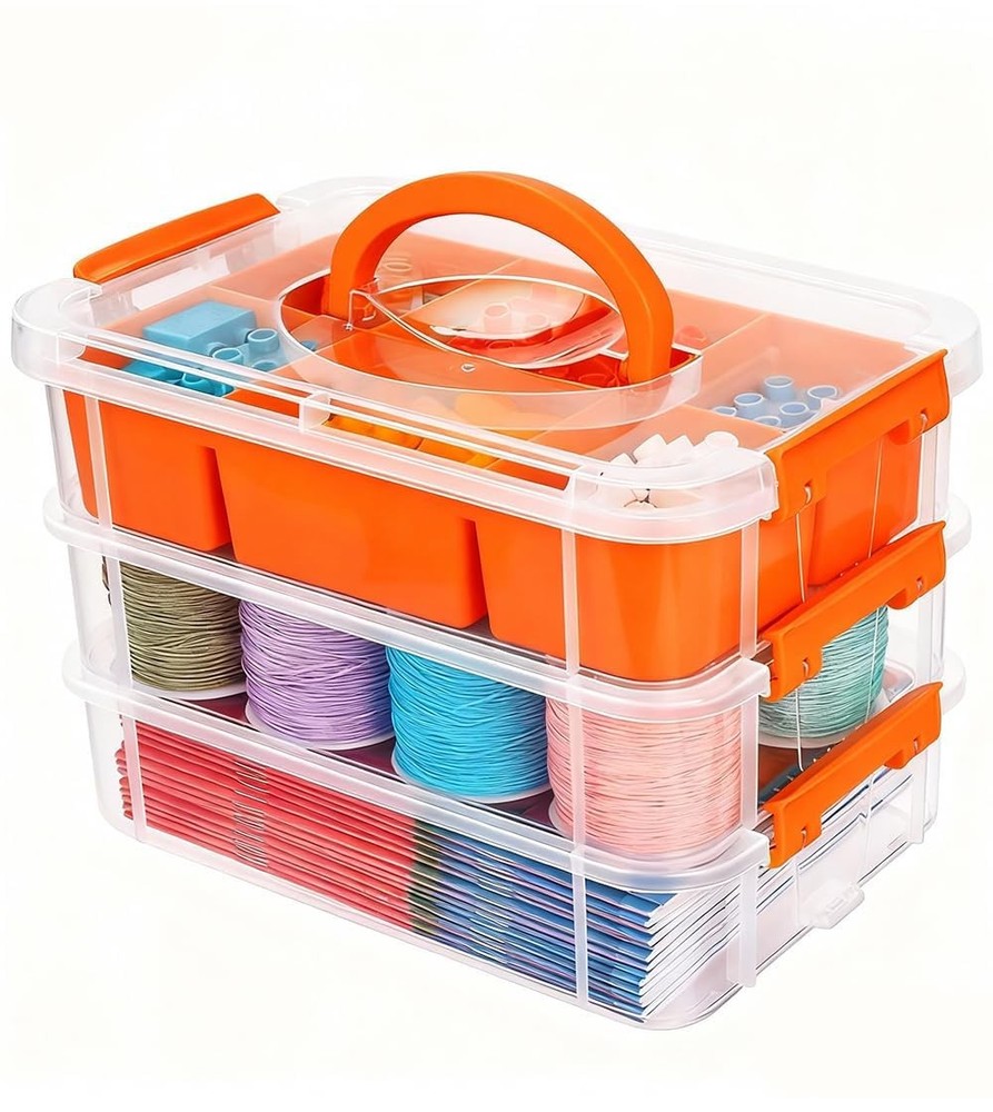 3 Layers Craft Storage Box, Storage Bins with Lids, Plastic Storage Container...
