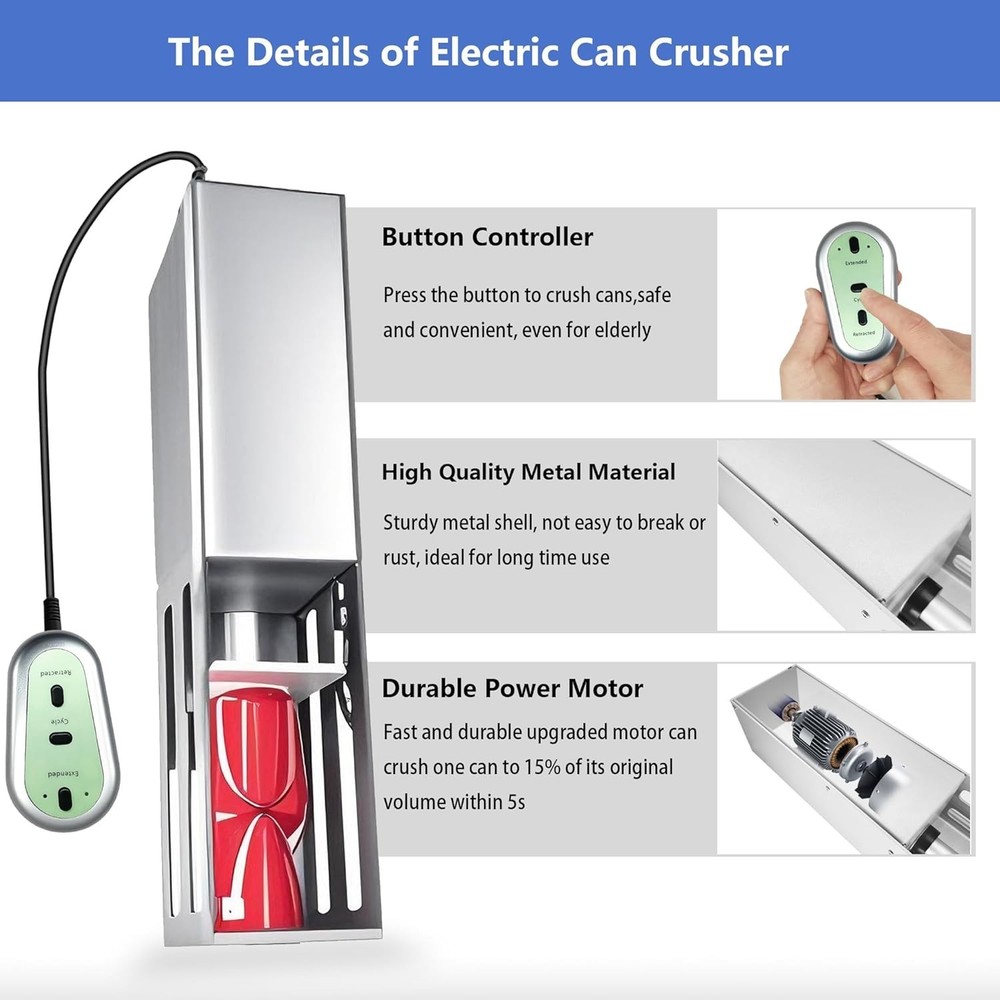 Electric Can Crusher with Button Controller, Automatic Can Crushers for Recyc...