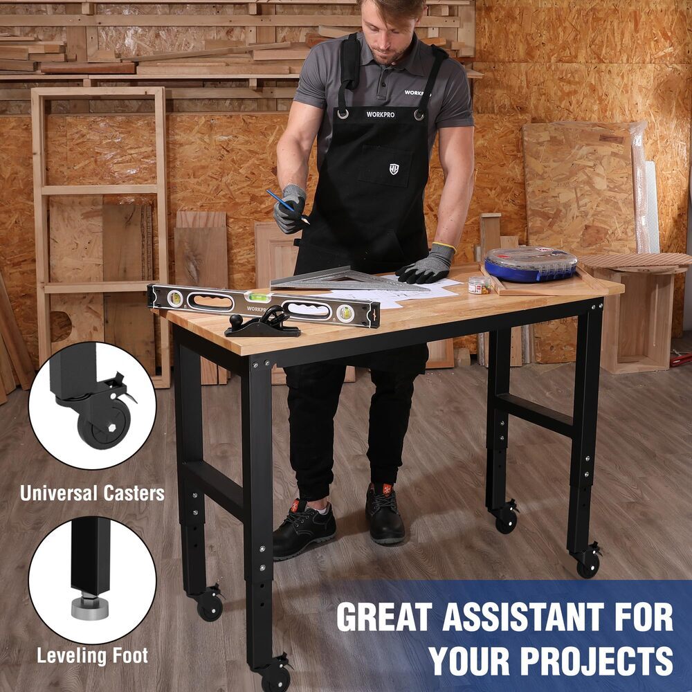 WORKPRO 48" Adjustable Workbench 1500LBS Load Capacity 2PC 16x32" Metal Pegboard