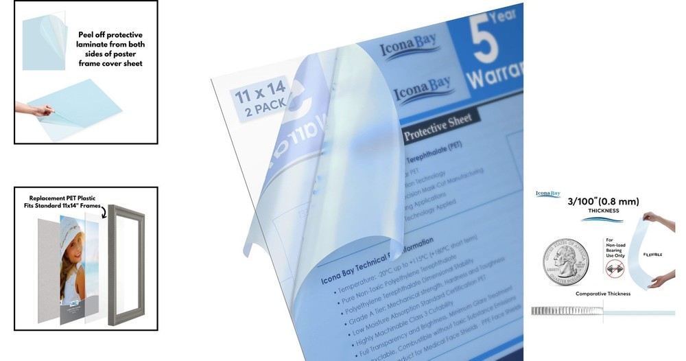 Thin & Flexible 11x14 PET Sheets - Ideal for DIY Projects and Frame Replacement