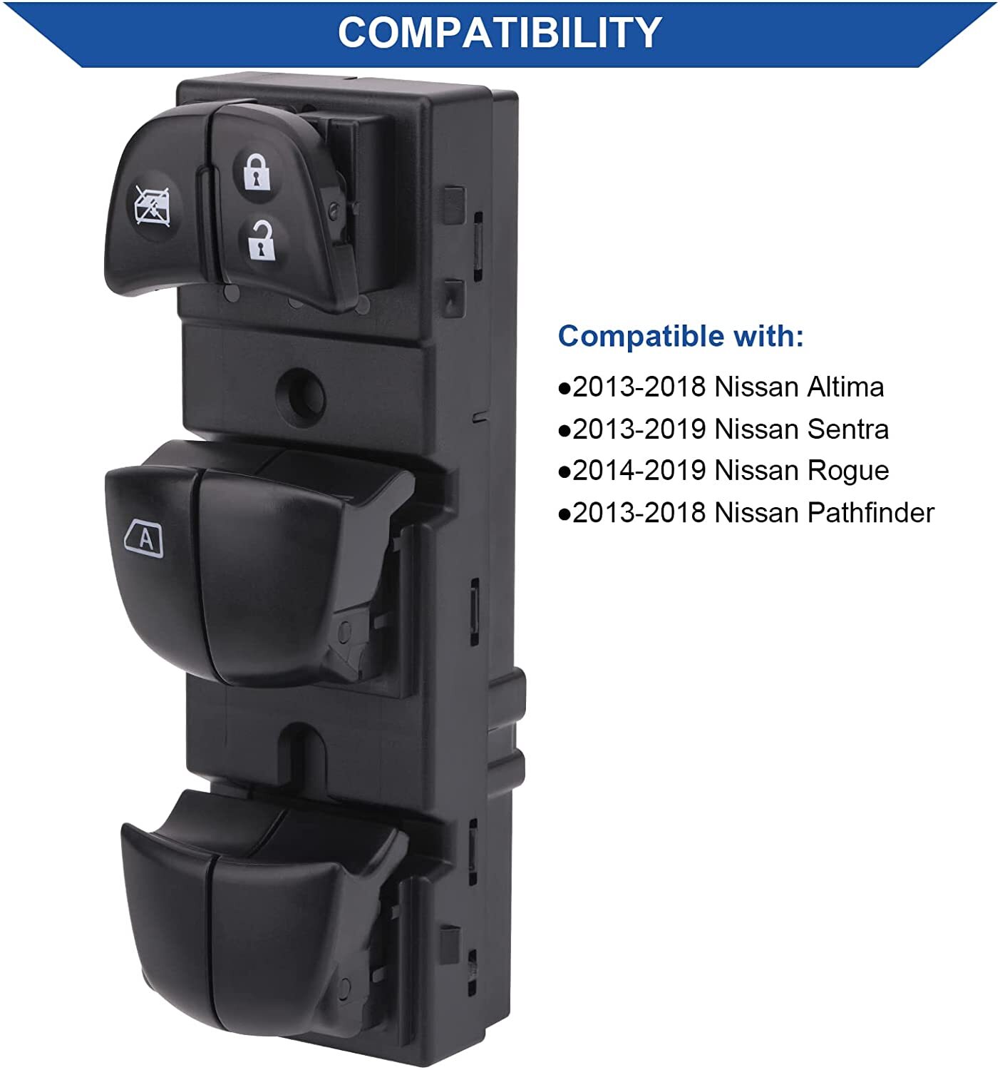 Master Window Switch Control for 2011-2019 Nissan Leaf Juke Altima Sentra Rogue