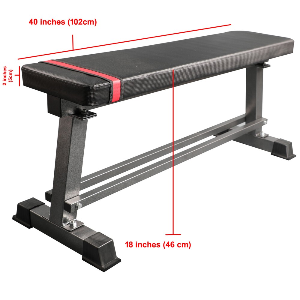 Pro Flat Weight Bench Built-in Dumbbell Rack Workout Bench Strength Training