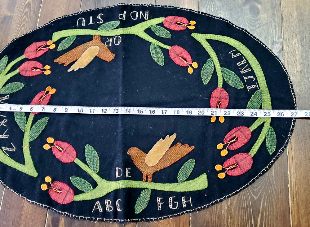 Handmade Summer Sampler Table Mat Finished Wool Applique Primitive Gathering 27"