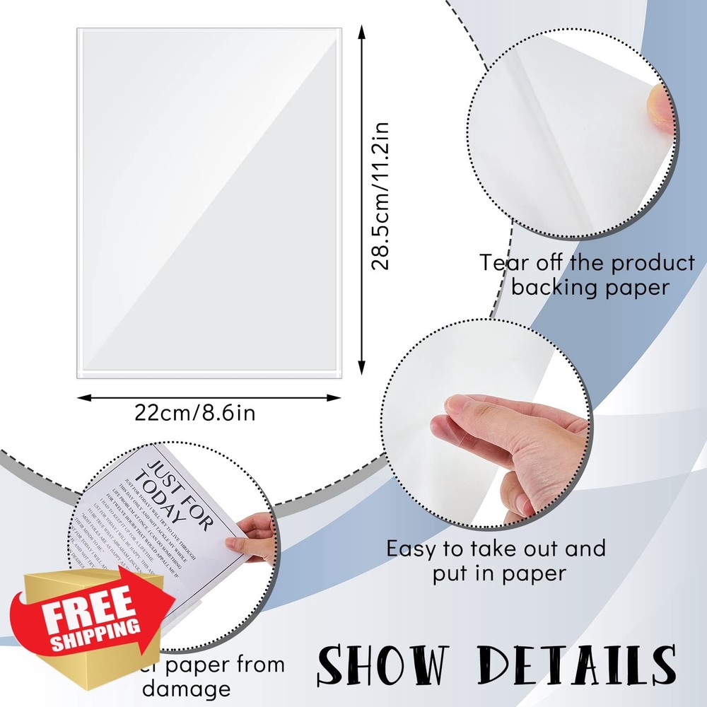 Gueevin 100 Pcs 8.5x11 Clear Adhesive Document Sleeves Wall Display Pockets