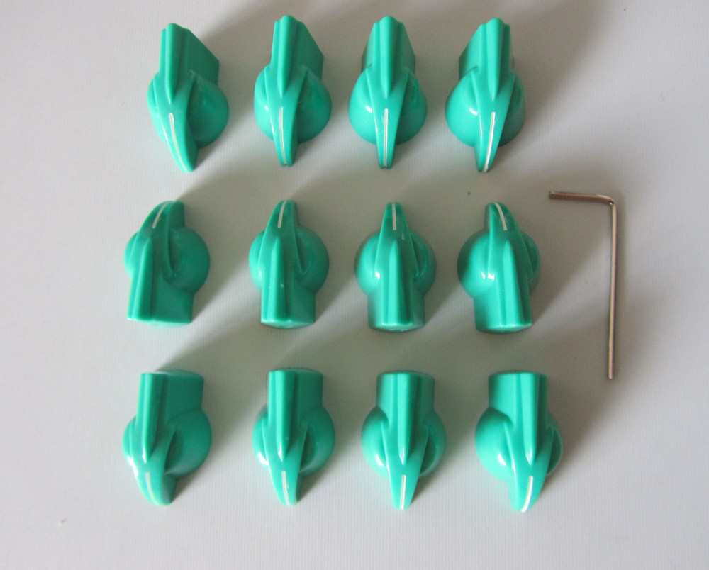 12 Green Raised Chicken Head Knobs 1/4" Brass Insert Effect Pedal Knob Set Screw