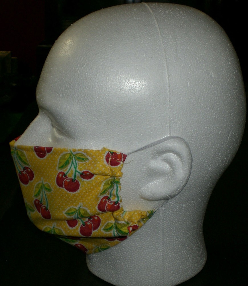 Face Mask Cherry Pattern Covering & Scrunchie Set 100% Cotton Washable Reusable