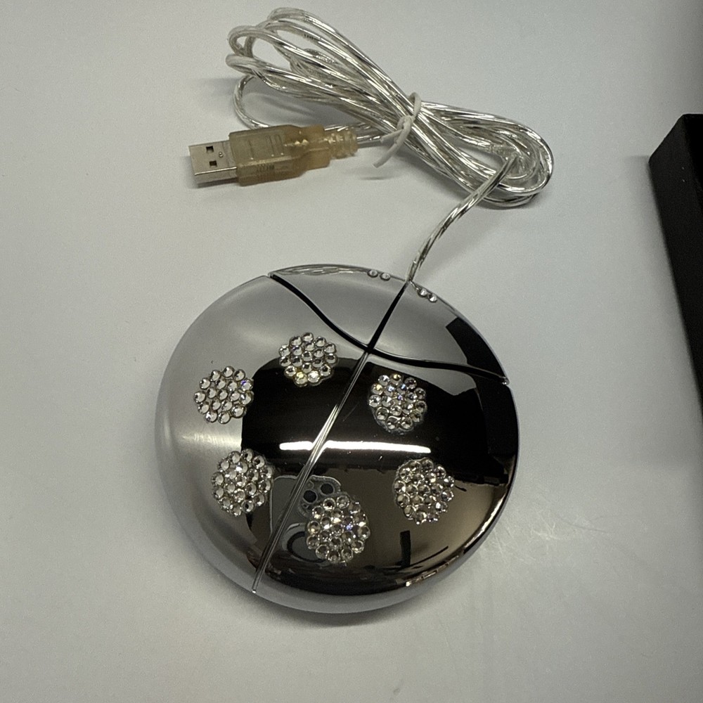 Computer Mouse Ladybug Chrome 118 Crystals 6 Pin Connector Silver 2 Button New