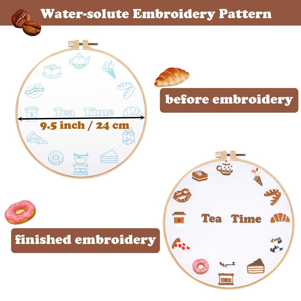 Topapfo Advanced Embroidery Kit with Beginner Tutorials, 9.5 inches, tea time