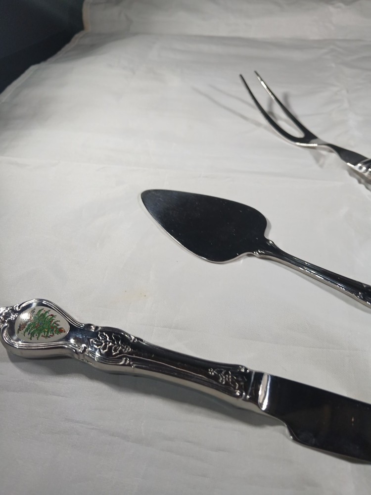 Spode Christmas Tree Serving Utensil Set 4 Piece Fork.knife.grader.cake Server