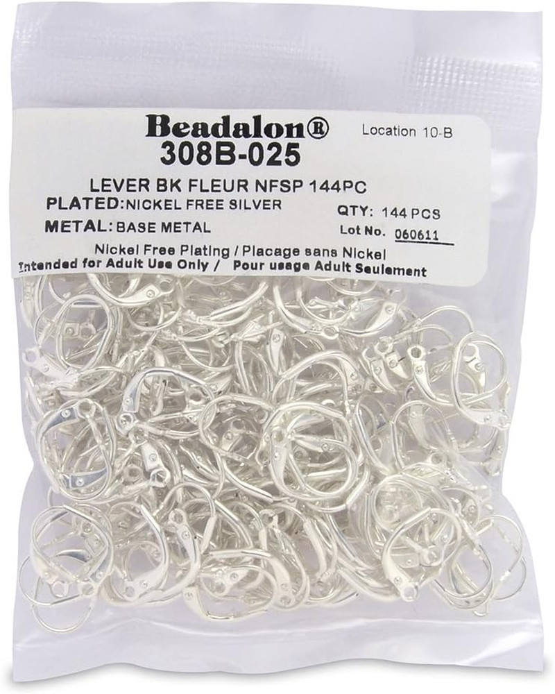 Ear Wires, Lever Back, Fleur, Silver Plated, 144 Pc