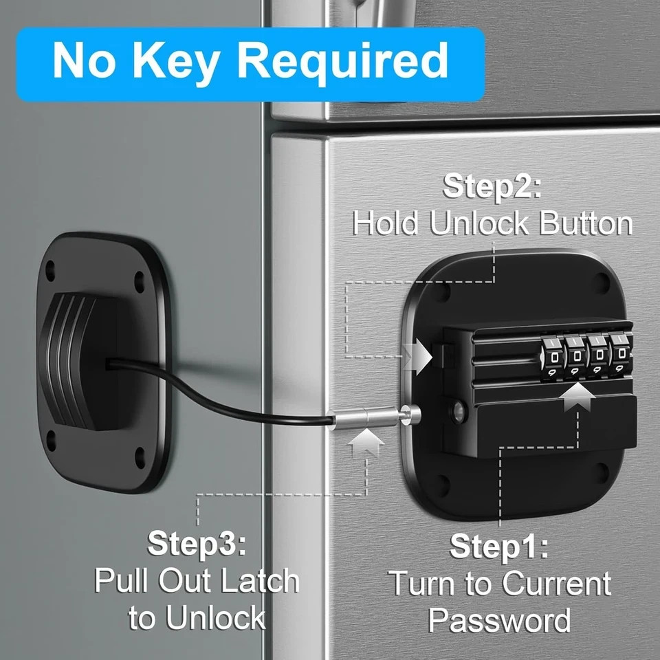 Lock with Combination, No Key Required, Upgrade Refrigerator Lock with Adhesi
