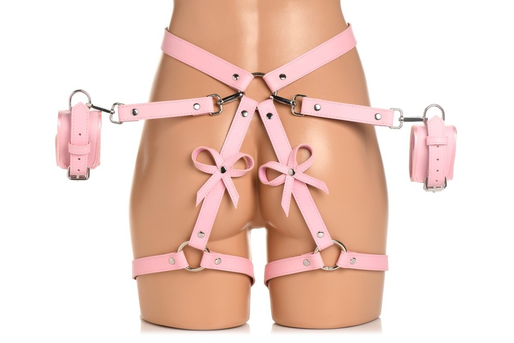 STRICT BONDAGE HARNESS WITH BOWS-PINK M/L