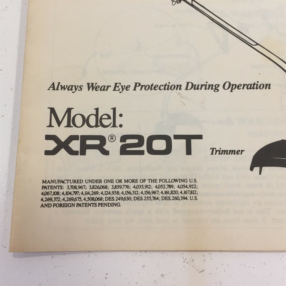 Weed Eater XR20T Trimmer Operator's Manual