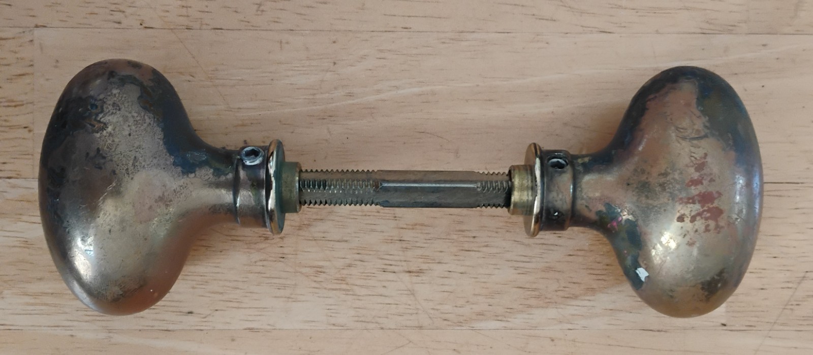 Vintage Pair of Solid Brass Door Knobs Oval Goose Egg Shaped Salvaged Reclaimed