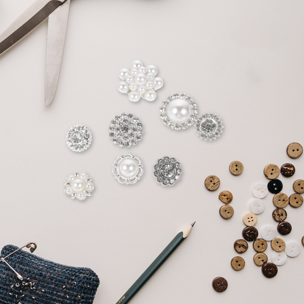 8 Pcs Big Rhinestone Buttons Assorted White Lightweight Portable