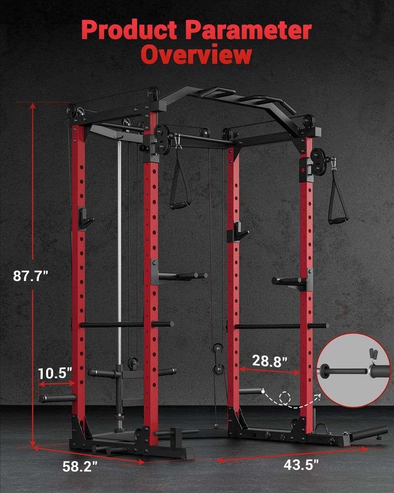 Power Cage 2000LBS Multi-Function Power Rack with Pulley System Workout Machine