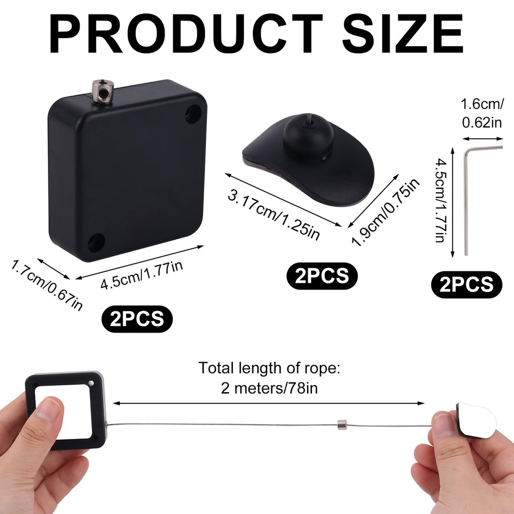 2PCS Retractable Remote Control Tether Locks 6.56ft Adjustable Security Leash