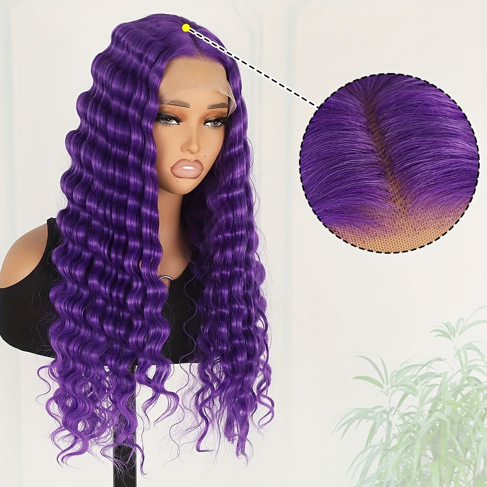 Purple Lace Front Wigs Long Deep Wave Hair Pre Plucked Natural Hairline Glueless