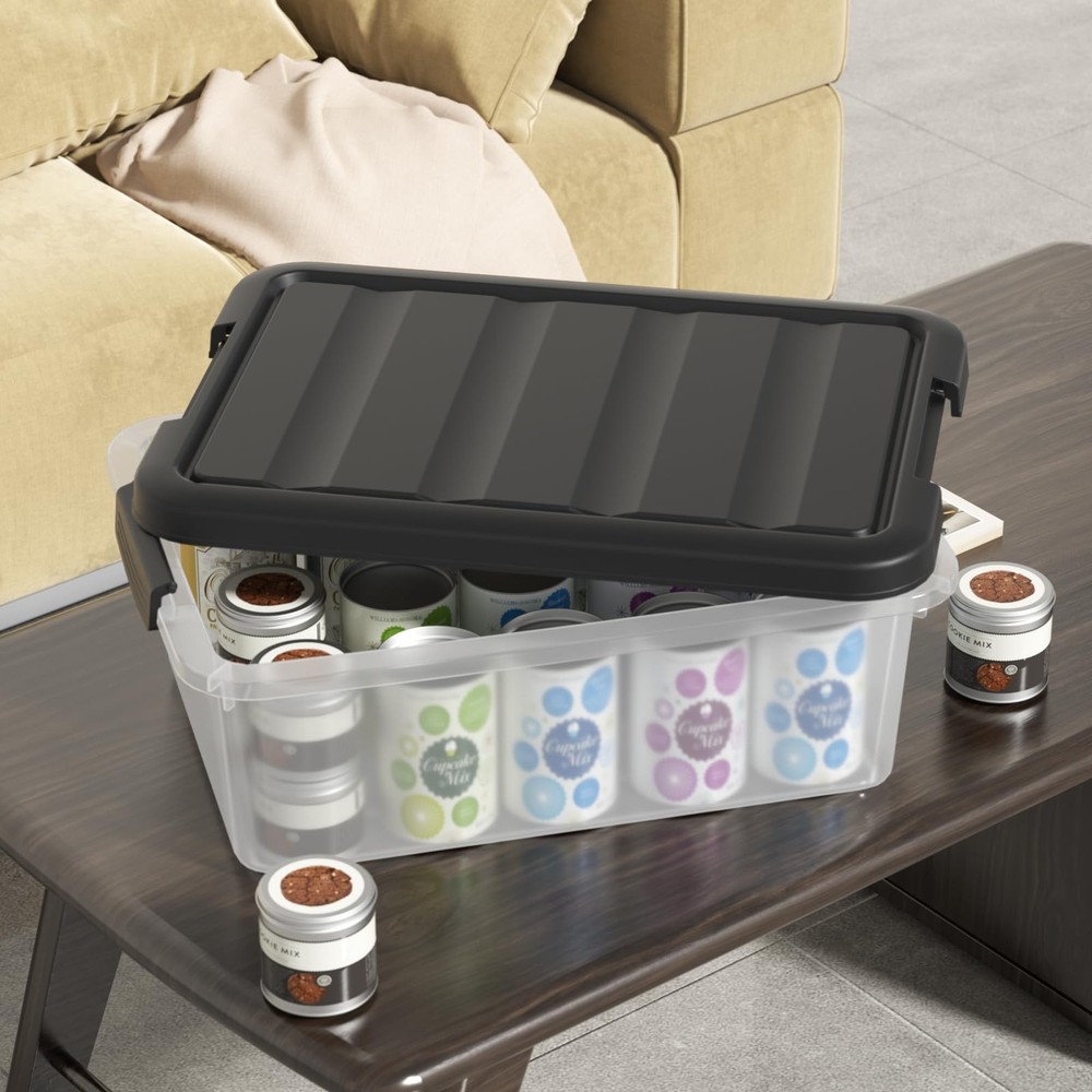 14 Quart Plastic Stackable Storage Bin Clear Box Black Lid Pack of 2 Basic