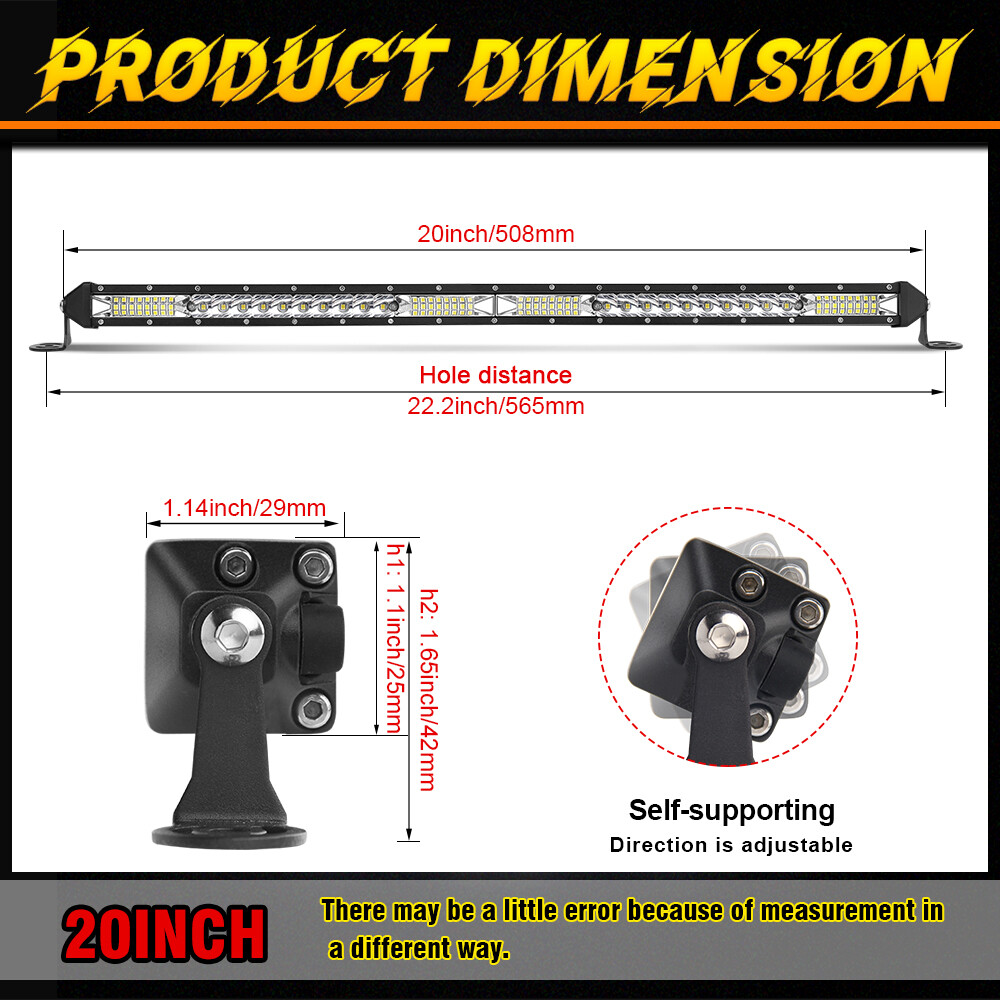 22 inch Slim Led Light Bar Spot Flood Combo Offroad UTV ATV Boat Truck DRL 20"