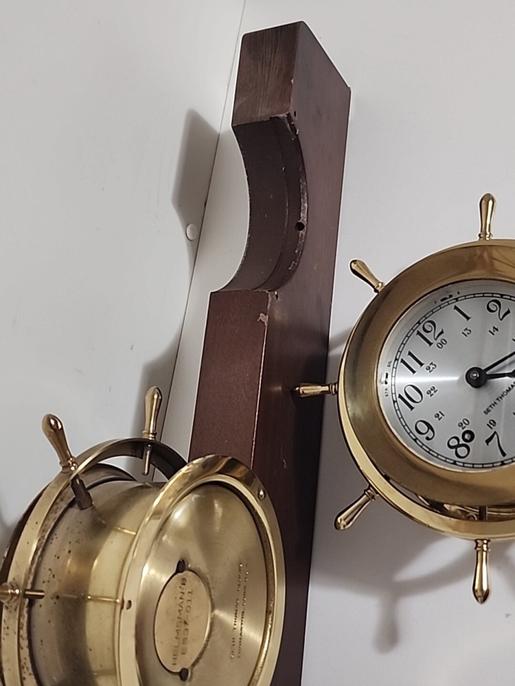 Seth Thomas Ships Bell Brass Helmsman Clock & Barometer E537-011