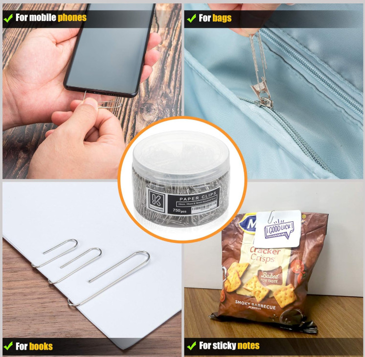 750 Paper Clips Assorted Sizes Small, Medium and Large Sizes, Silver