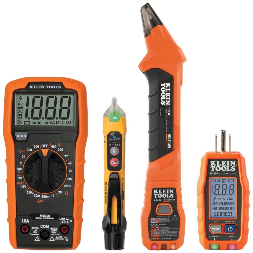 Complete Electrical Testing Kit: Klein Tools Multimeter, GFCI, & Voltage Tester