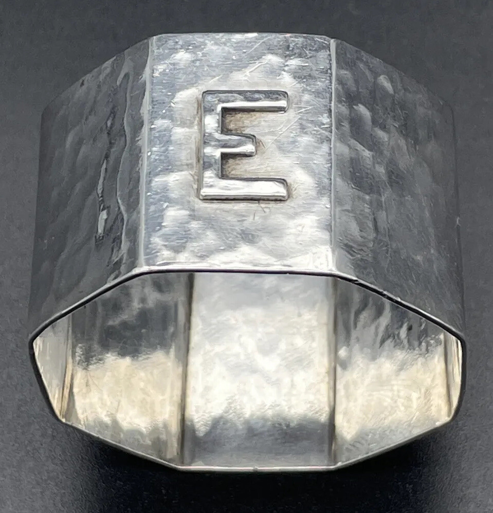 Lebolt Octagonal Sterling Silver Arts & Crafts Napkin Ring Raised “E” Monogram