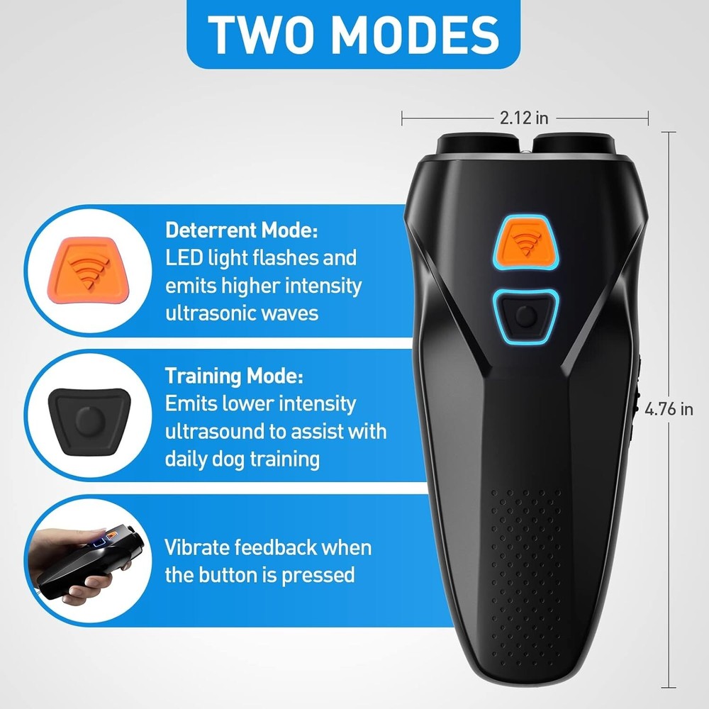 🔥Dog Control Device Dual Sensor Anti Barking Device w/ LED Flashlight, Black🔥