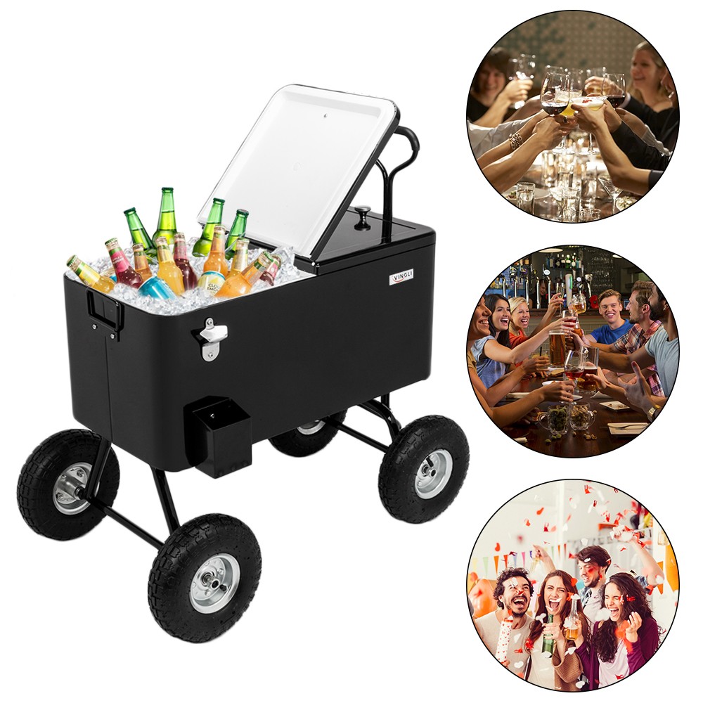 Cooler Cart 80QT Patio Rolling Cooler Picnic Ice Beer Chest w/ Wheels for Party