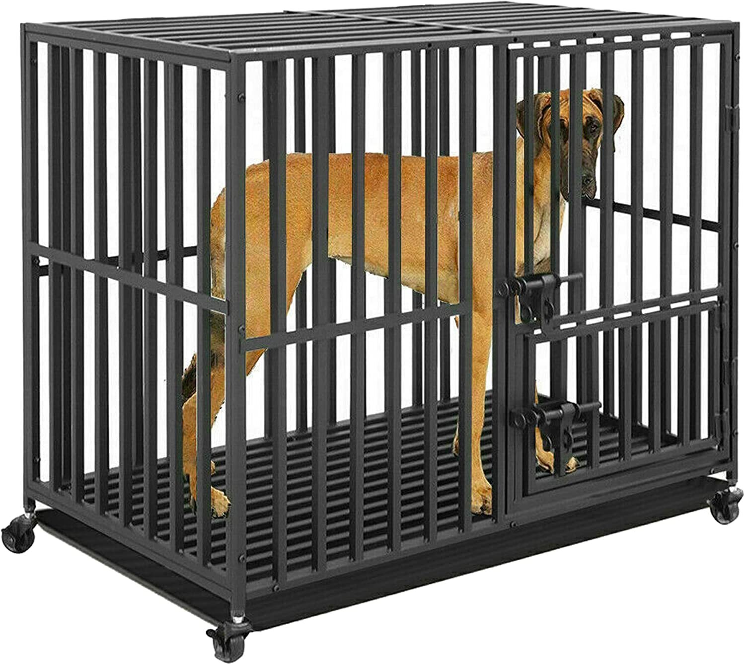 BingoPaw Chew-resistant Heavy Duty Metal Dog Cage Kennel Pet Crate with Wheels