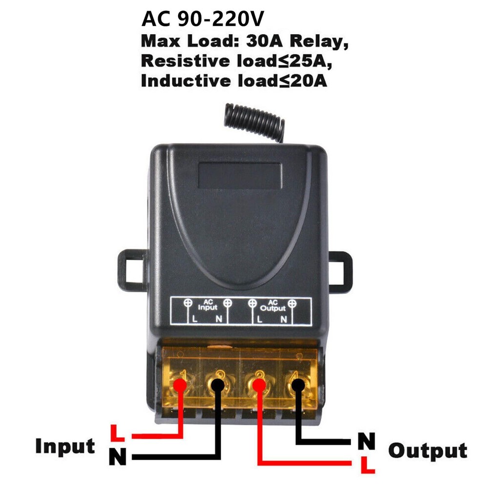 Remote Control Switch 90-220V RF Relay Receiver W/ Remote Control 100m Range