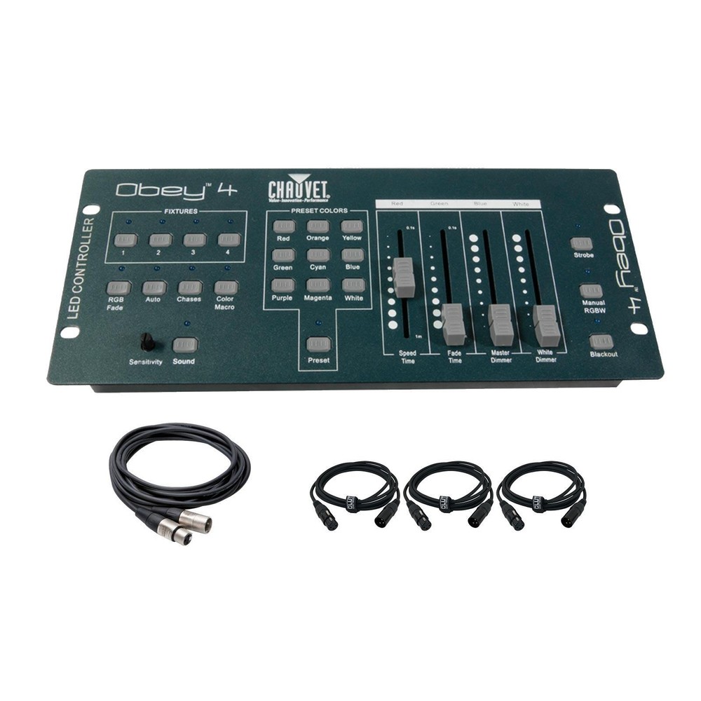 Chauvet Lighting Obey 4 DMX-512 Controller + DMX Cables Package