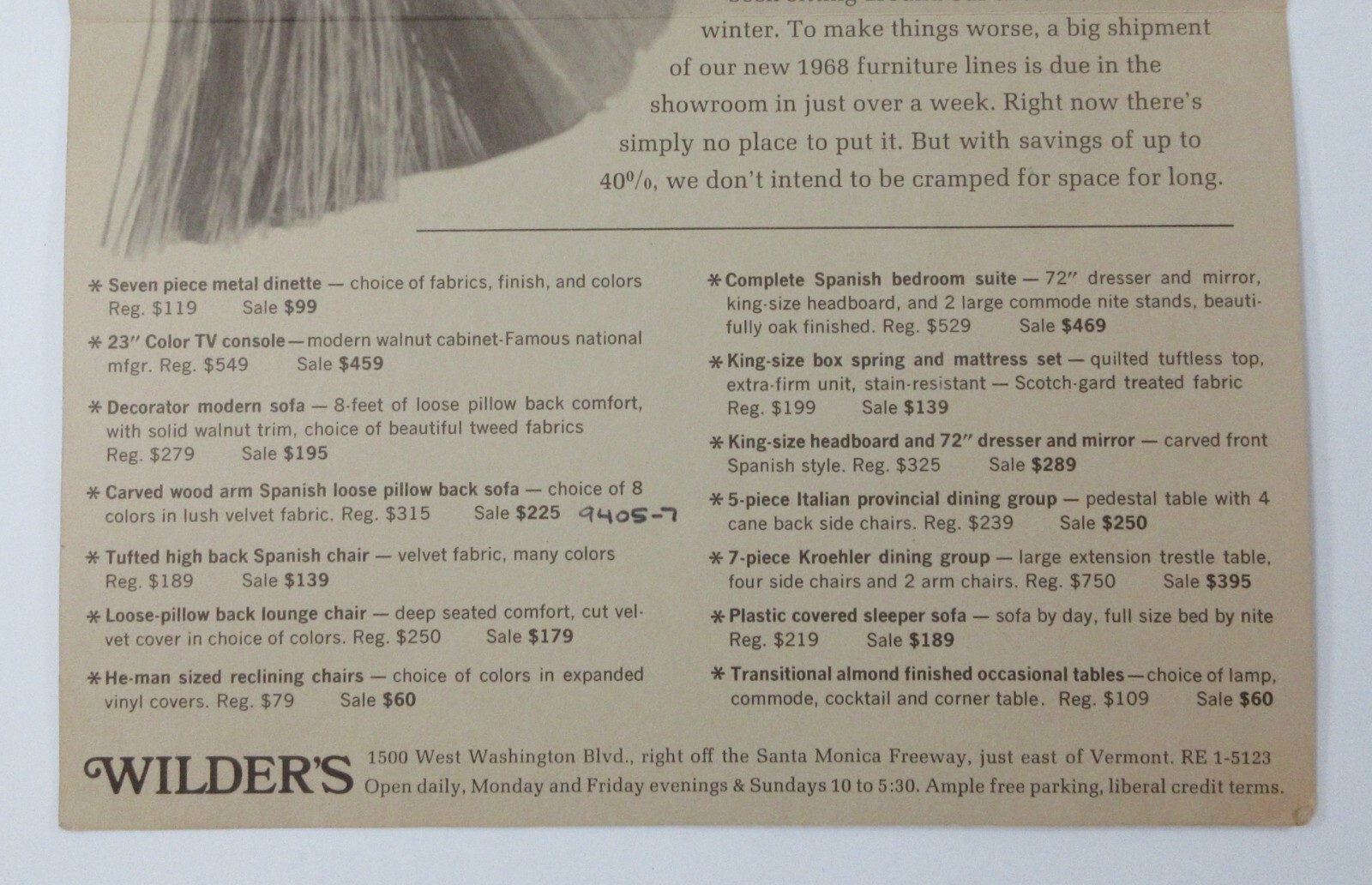 Wilder's Furniture Store Advertising Mailer Black Salesman Los Angeles CA 1968