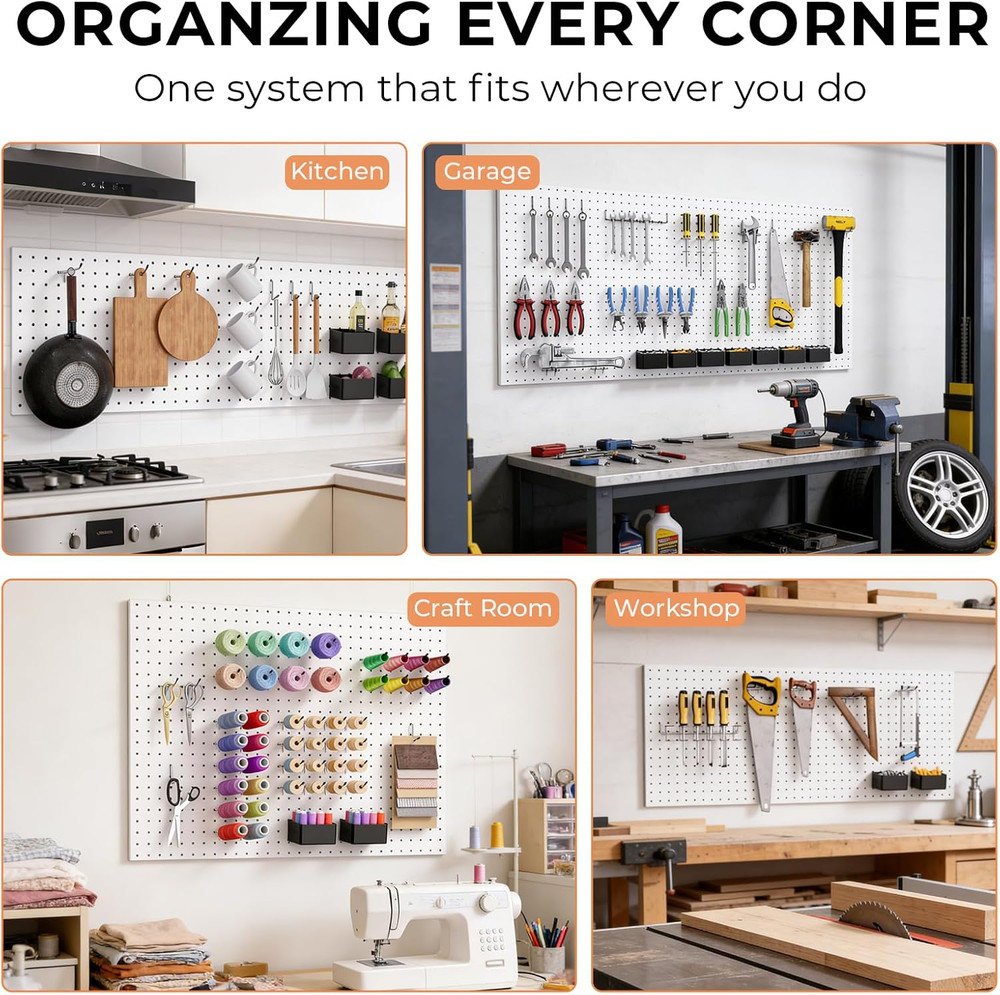 120PCS Pegboard Accessories Organizer Kit, Peg Board Hooks Assortment with Bins