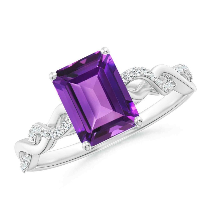 7x5MM Emerald Cut Amethyst Solitaire Infinity Twist Ring 925 Sterling Silver