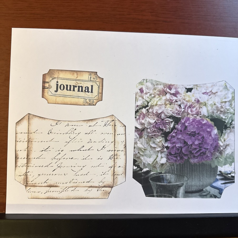 junk journal layered pockets cut outs cursive, pattern and floral pattern ￼￼￼