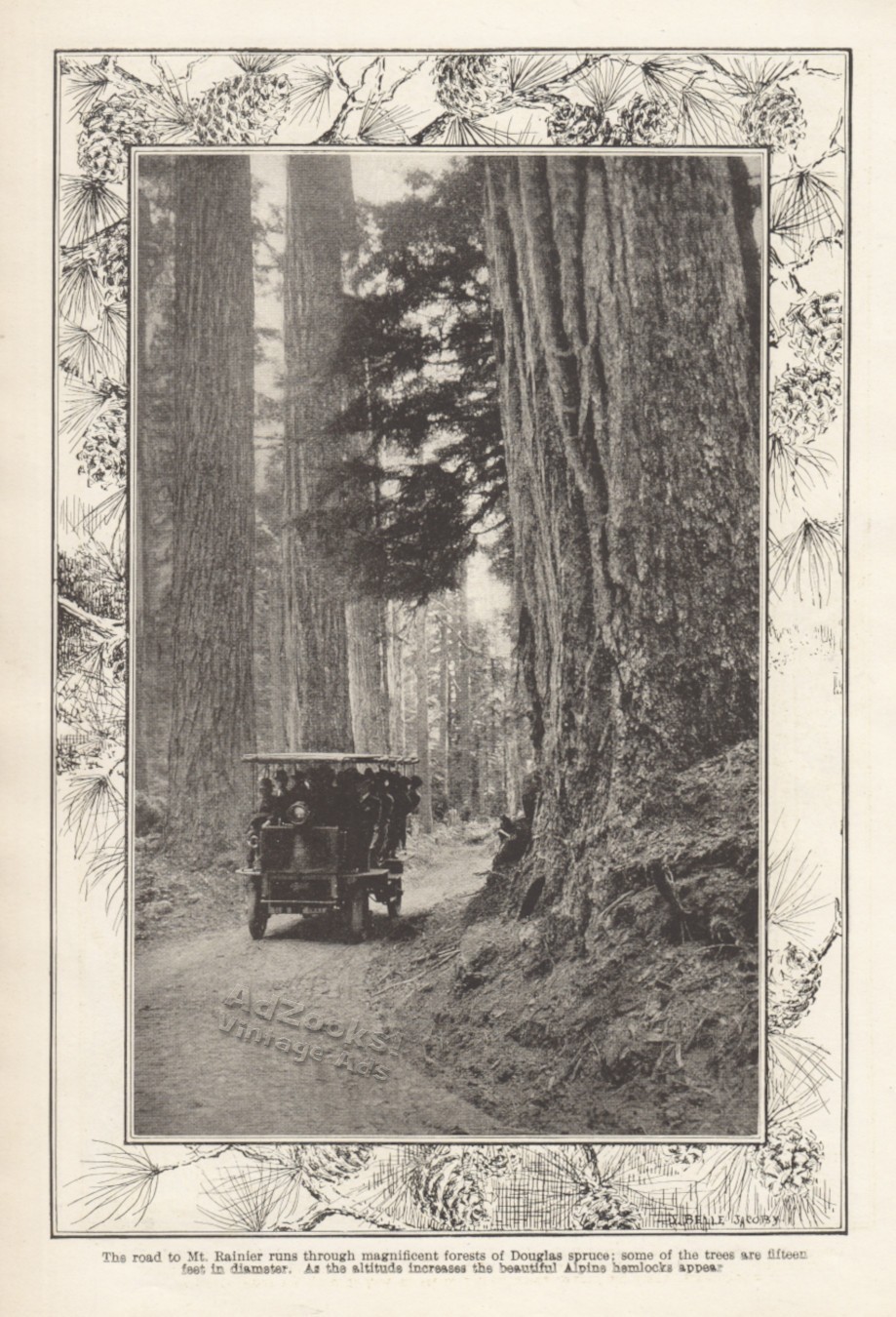 1912 Motoring in Mount Rainier National Park Print Article – Tour Bus & Inn Pix