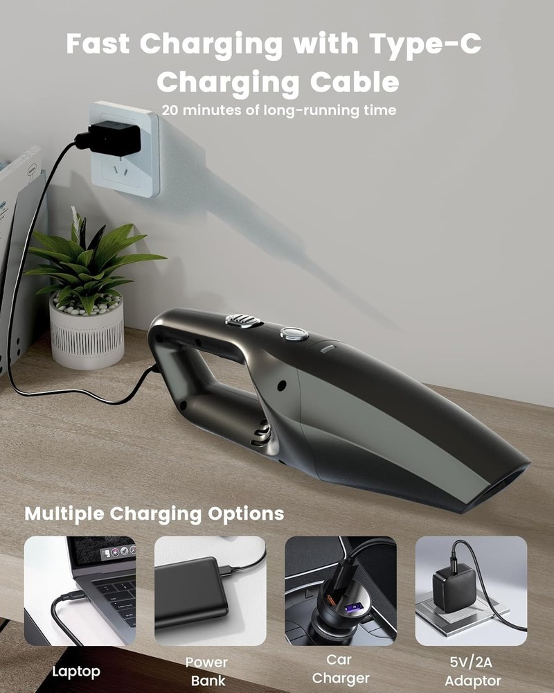 Lightweight Rechargeable Handheld Vacuum - Includes Crevice Tool & Dusting Brush