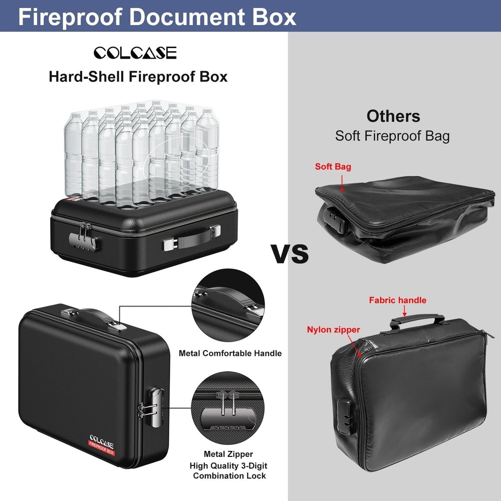 -94 VTM-0 Fireproof Document Box with Lock - Large 15x11x5, Black Elegance