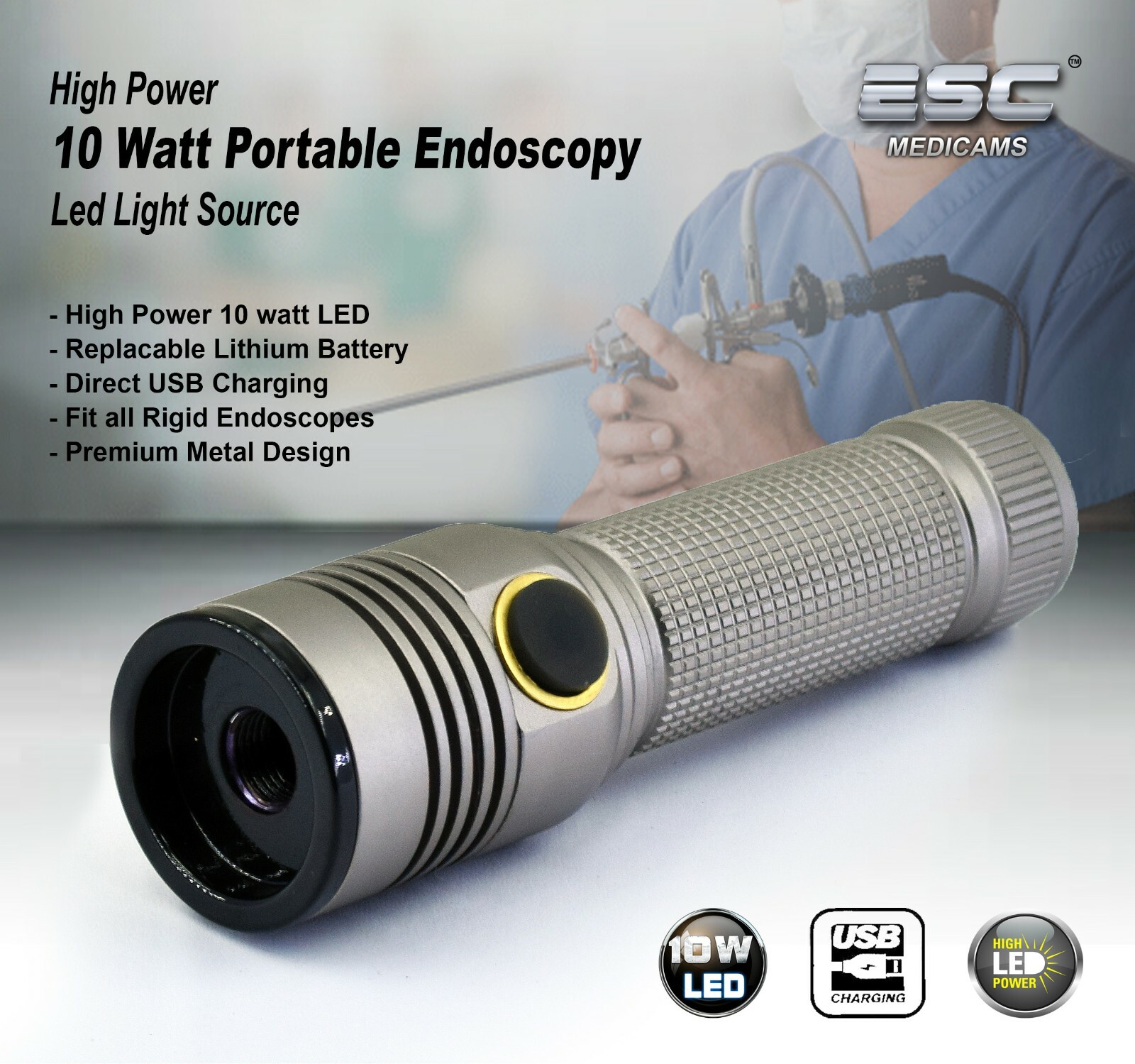 Portable Cold LED Light Source ENT Endoscopy Medical 10W Rigid Endoscope Camera