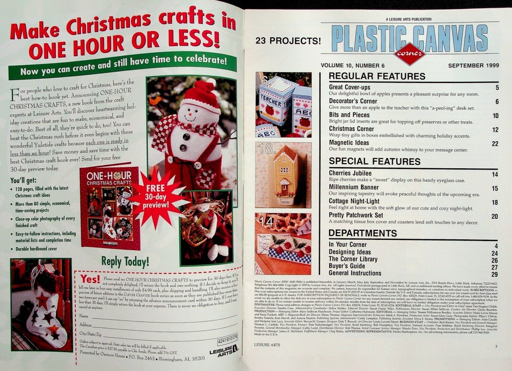 Plastic Canvas Corner Magazine Set 1999 Vol 10 #6 23 Patterns