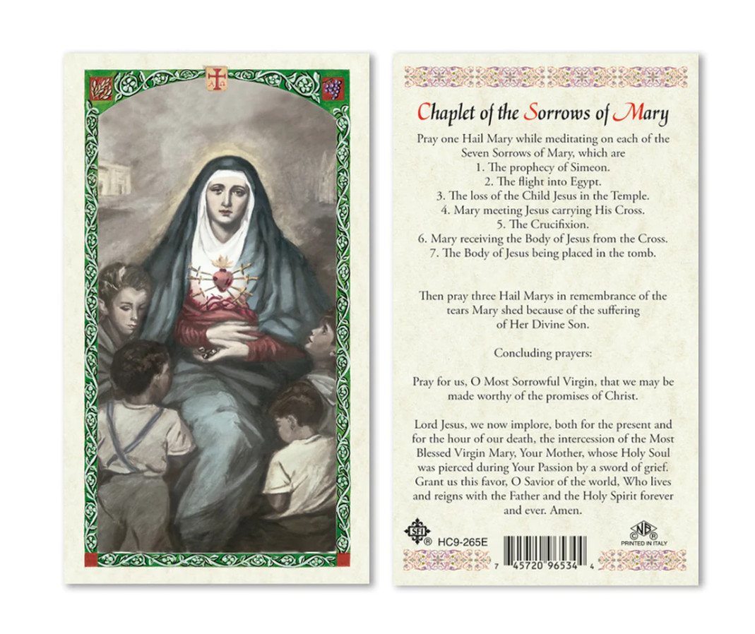 Laminated Chaplet of the Seven Sorrows of Mary Holy Prayer Card Catholic