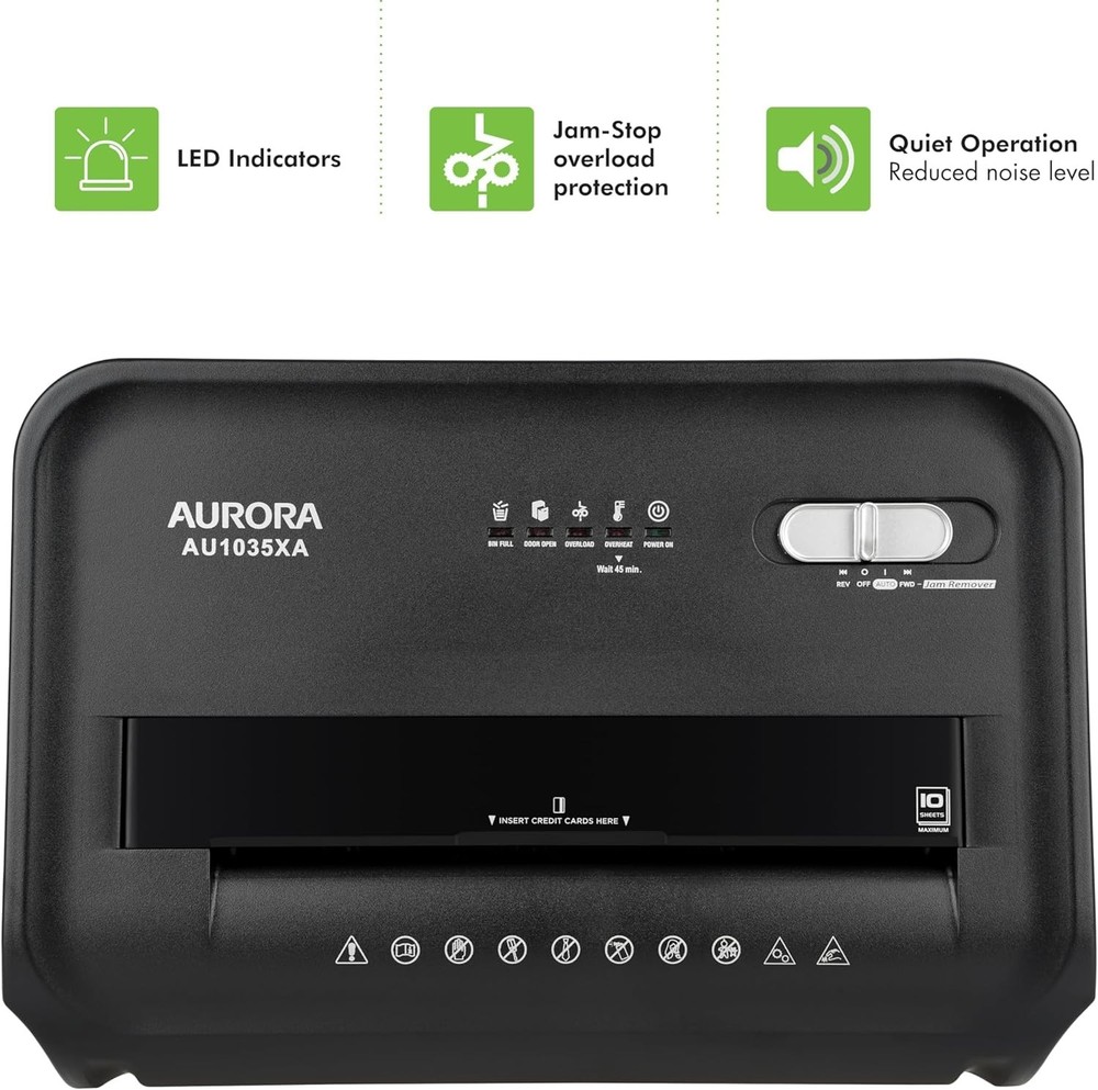 AU1035XA 10-Sheet Crosscut Shredder with 4-Gallon Pullout Bin - Secure & Compact