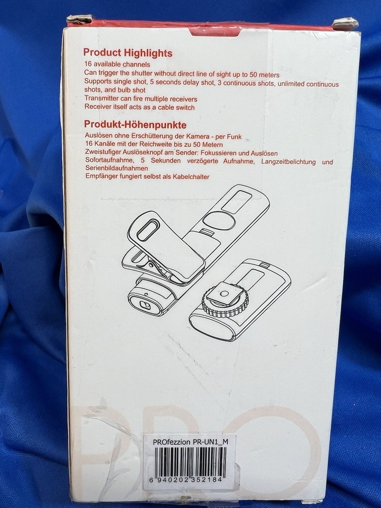 NIB open box Profezzion wireless remote control camera shutter release, 4 AAAs